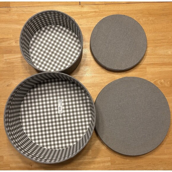 (2) IKEA KVARNVIK Round‎ Nesting Storage Boxes Lids Gray Fabric  20023  1613 - Picture 2 of 8